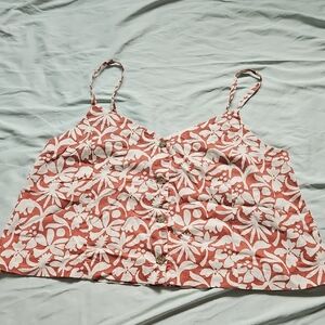 Marine Layer Coral and White Floral Tank Top, Size L